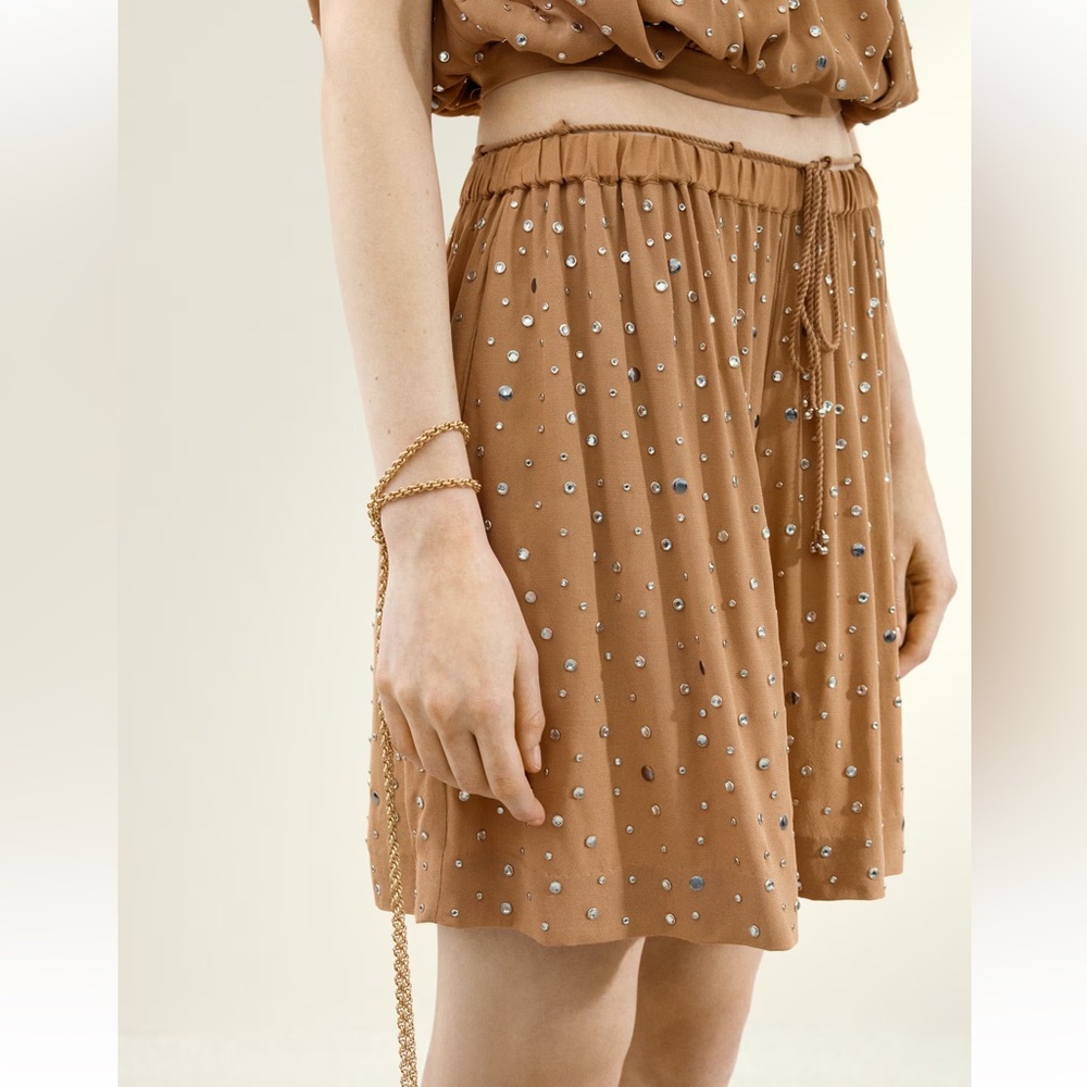 H&M Collection Rhinestone Embellished Short Dark‎ Beige XXL BLING
